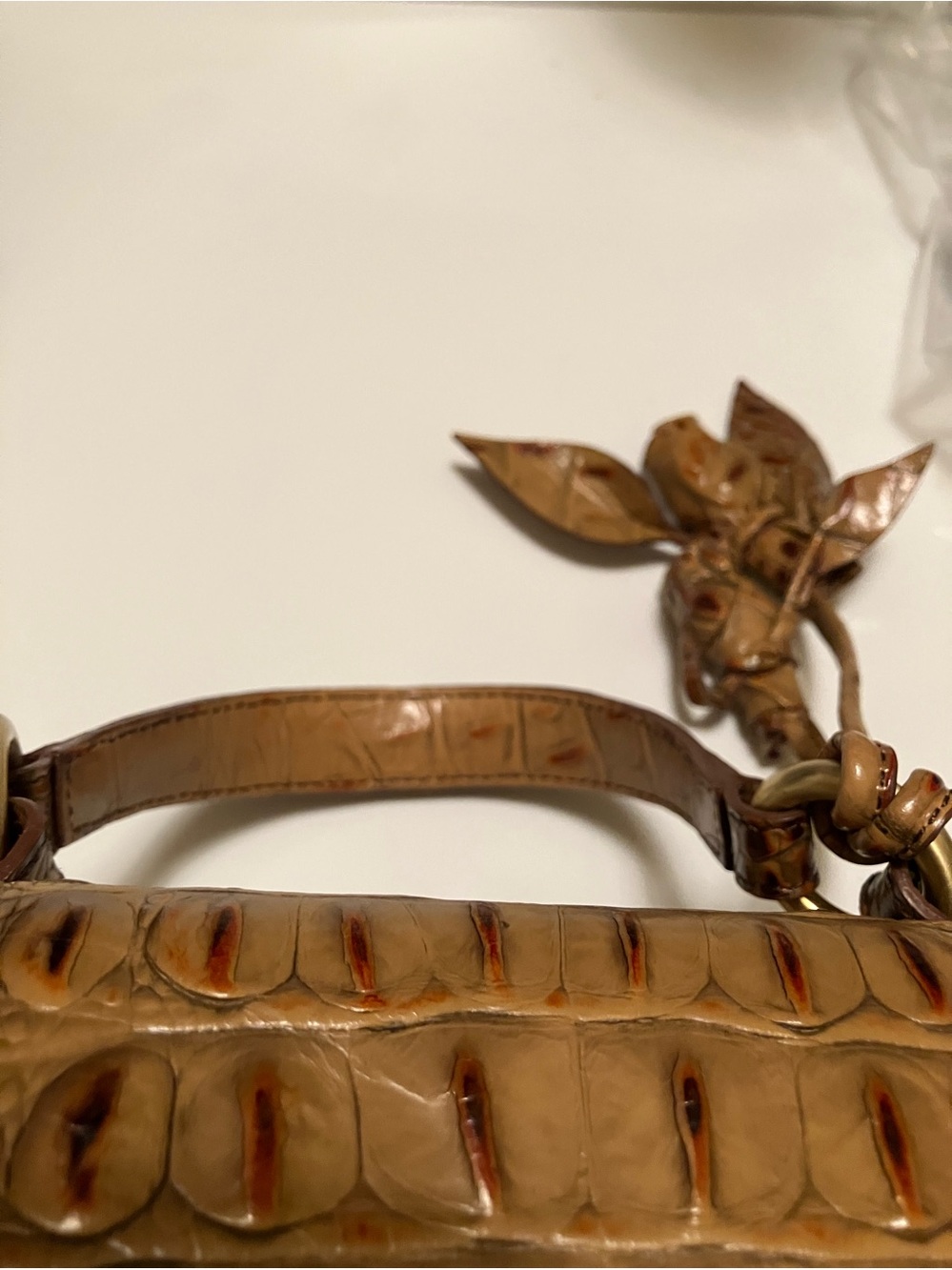 RARE Vtg Brahmin Lady Vittoria Rose Satchel Pecan Leather Strap RoseTassels EUC - Picture 13 of 16